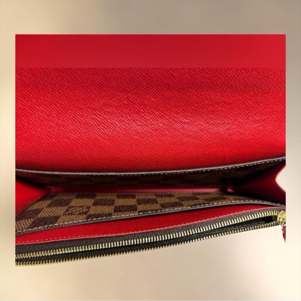 Louis Vuitton Emilie Wallet in Damier Ebene with Red Snap. Full Inclusion. - Picture 7 of 9